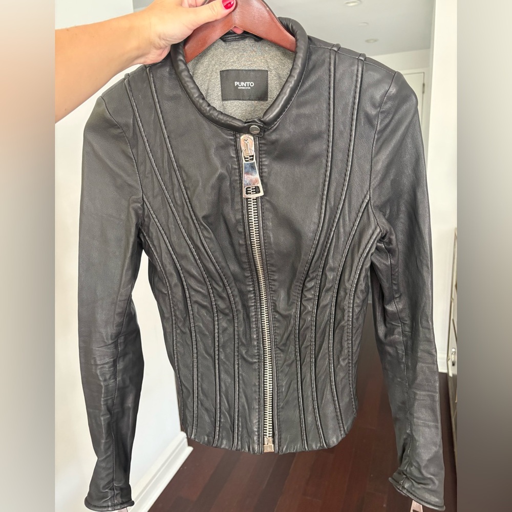 Sandro Style Punto Leather Jacket Black Size US 6-8 Italian Brand PUNTO Leather - Picture 5 of 16